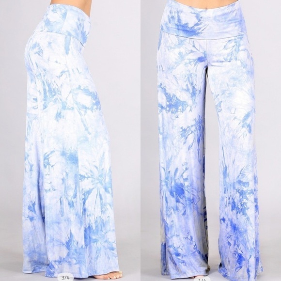NEW! Light Blue/White Multi Tie Dye Palazzo Pants - Picture 1 of 5